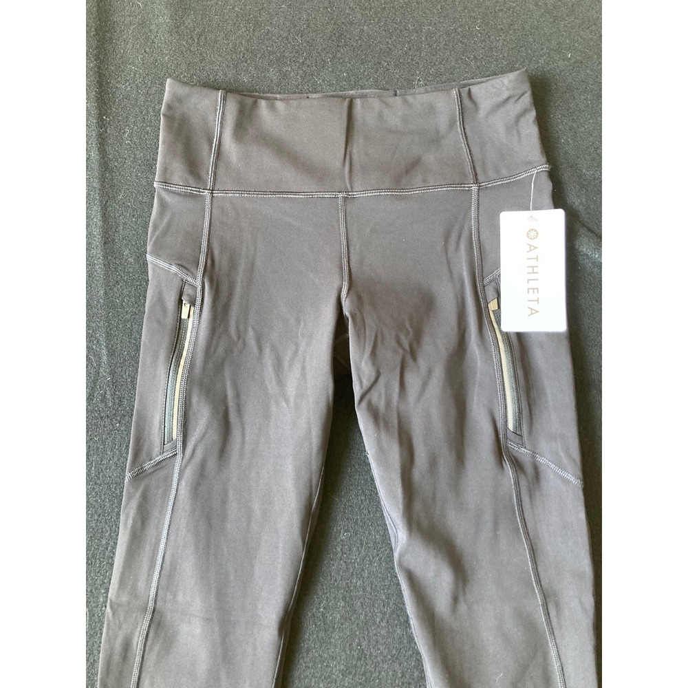 Athleta Rainier Tight Black Brushed Supersonic Leggings Zip Pocket MT S958-0032‎